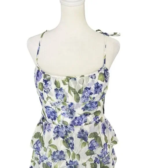 Amanda Uprichard Adelina Floral Tiered Midi Dress Purple White S - Picture 7 of 11